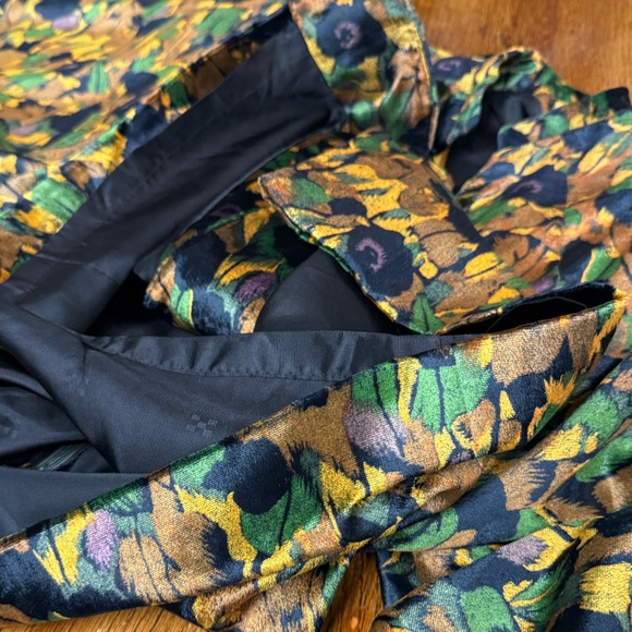 Vintage Floral Belted Blazer Black Gold Green Purple Lapel Flap Crop Blazer EUC - Picture 9 of 10